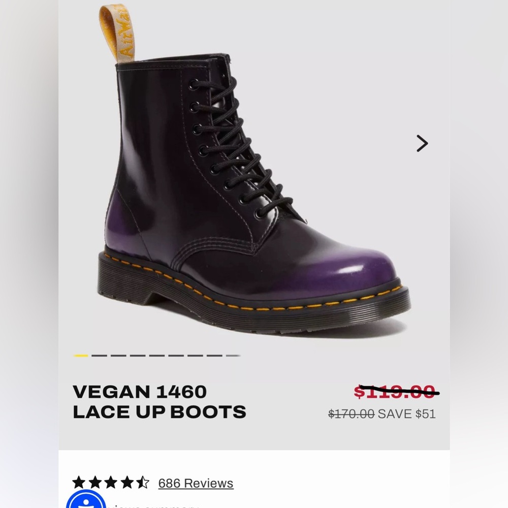 Dr Martens 8-eye Vegan Boot Oxford Purple Rub Off 7 NWT